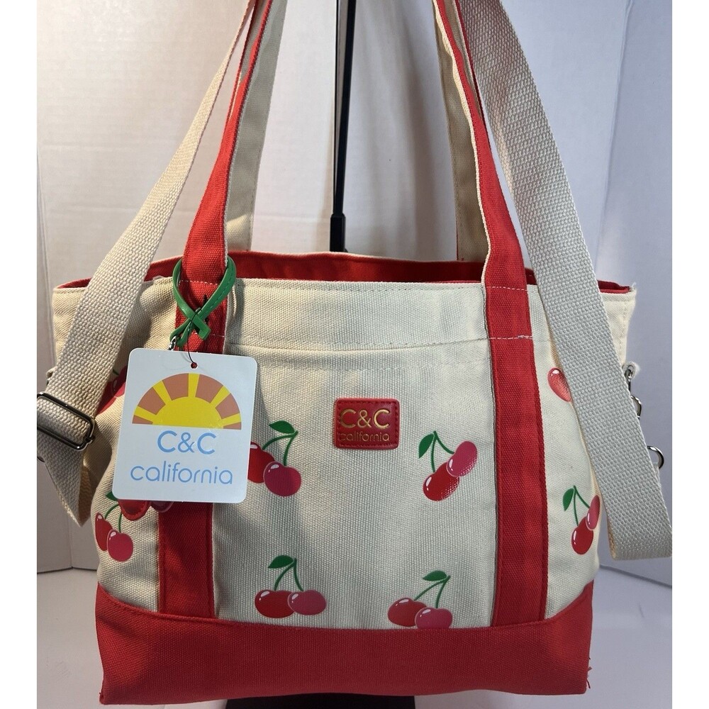 C&C California Cherry Print Canvas Tote Shoulder Crossbody Bag New With Tag